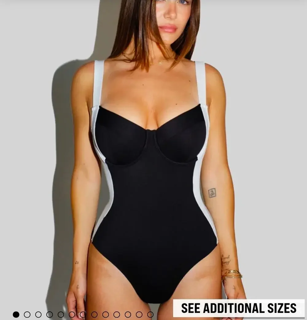 TA3 Lifty waist cinching bust boosting swimwear sz small black white one piece